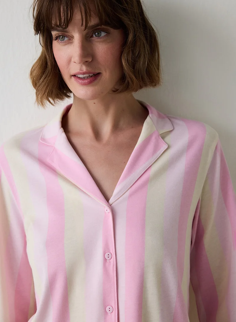 Penti Striped Shirt Collar Cotton Pajama Set